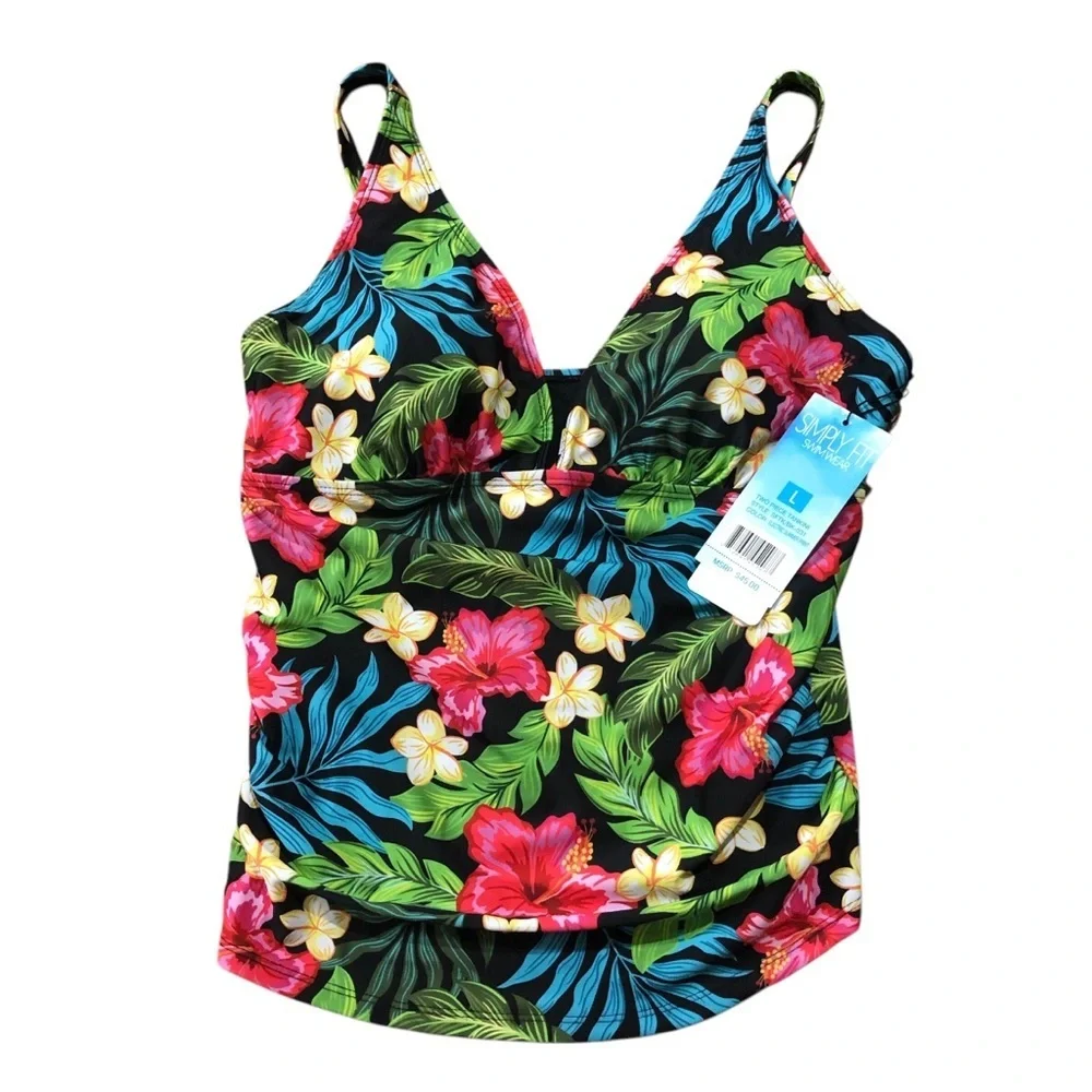 Simply Fit Tankini Swimsuit Top & Bottom Swimwear L Black Tropical Slimm… - Picture 10 of 12